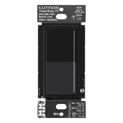 Atenuador de pared táctil Sunnata Pro LED+ con barra de luz, 250 W LED o 500 W incandescente a 120 V, requiere neutro, color negro Midnight satinado, para sistema RadioRA 3