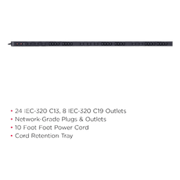 PDU Básico / 30 Amp / 200-230 Vca / 24 Tomas C13 + 8 C19 / NEMA L6-30P / Instalación Vertical / Cable 3 m (9.8 ft)