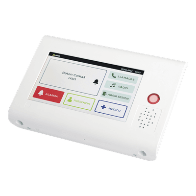 Terminal Inteligente para Habitación Hospitalaria / Pantalla Táctil 7" / RFID 125 kHz / VoIP SIP / PoE IEEE 802.3af / Bus RS485 / Carcasa Antibacteriana
