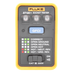 Probador de Tomacorriente / GFCI y Estándar / Señal Acústica / 6 Estados de Cableado / CAT III 300V / LEDs de Alto Brillo