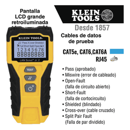 Tester  de Cable LAN Scout™ Jr. 2/ Para: Prueba aprobada/ Error de Cableado/ Falla de Circuito Abierto o Cortocircuito/ Par Dividido/ Blindaje.