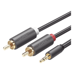 Cable Adaptador de 3.5mm Macho a 2 RCA Macho / 3 Metros (9.84 Pies) / Color Gris / Blindaje Múltiple / ABS / Alta Calidad