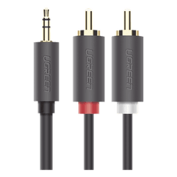 Cable Adaptador de 3.5mm Macho a 2 RCA Macho / 3 Metros (9.84 Pies) / Color Gris / Blindaje Múltiple / ABS / Alta Calidad