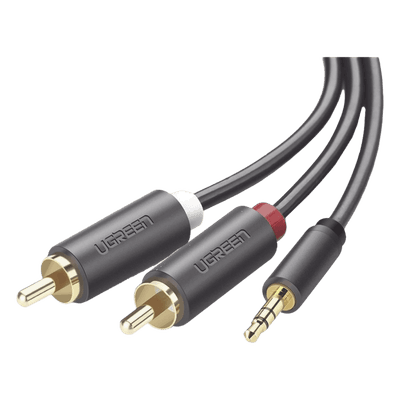 Cable de Audio 3.5mm a 2 RCA Macho / 5 Metros (16.40 Pies) / Blindaje Múltiple / Conectores Oro 24K / TPE Ecológico / ABS