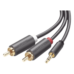 Cable de Audio 3.5mm a 2 RCA Macho / 5 Metros (16.40 Pies) / Blindaje Múltiple / Conectores Oro 24K / TPE Ecológico / ABS