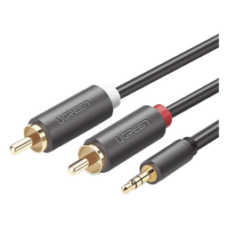 Cable de Audio 3.5mm a 2 RCA Macho / 5 Metros (16.40 Pies) / Blindaje Múltiple / Conectores Oro 24K / TPE Ecológico / ABS