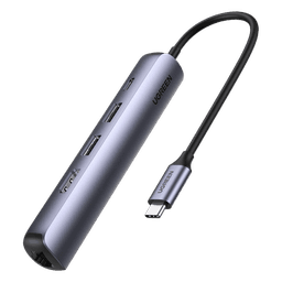 HUB USB-C (Docking Station) 5 en 1 | Ultra Delgado | 2 USB-A 3.1 a (5 Gbps) | HDMI 4K@60Hz | RJ45 (Gigabit Ethernet) | USB-C PD Carga Rápida 100W | Soporta OTG | Chips Inteligentes | Pequeño y Ligero | Caja de Aluminio.