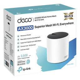 Router Inalámbrico MESH Interior para Hogar / Doble Banda Wi-Fi 6 AX3000 Mbps / 3 Puerto Gigabit WAN/LAN / 2 Antenas Internas / Administración Mediante la App Deco (iOS, Android) / Protección HomeShield