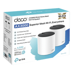 Kit 2 Routers Inalámbricos MESH Interior para Hogar / Doble Banda Wi-Fi 6 AX3000 Mbps / 3 Puerto Gigabit WAN/LAN / 2 Antenas Internas / Administración Mediante la App Deco (iOS, Android) / Protección HomeShield