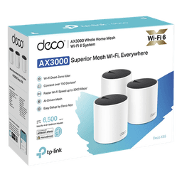Kit 3 Routers Inalámbricos MESH Interior para Hogar / Doble Banda Wi-Fi 6 AX3000 Mbps / 3 Puerto Gigabit WAN/LAN / 2 Antenas Internas / Administración Mediante la App Deco (iOS, Android) / Protección HomeShield