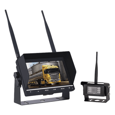 Sistema de Cámara de Reversa Inalámbrico / Monitor Táctil 7" / Resolución 800x480 / Visión Nocturna 20 m (65.6 ft) / Alcance 200 m (656 ft) / IP67