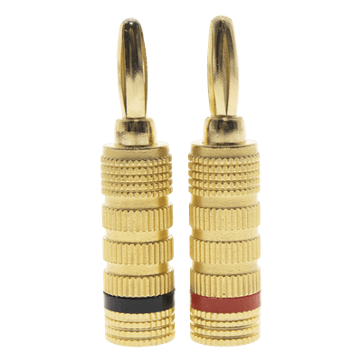 Kit Conector Banana Tipo Tornillo para Bocinas | Instalaciones Profesionales de Audio | Chapado en Oro | Color Negro + Rojo (2 Piezas)