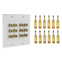 KIT 1 Placa de Pared + 6 Pares Conectores Banana (Rojo+Negro) | Postes de Unión Tipo Banana | Conexión para 6 Altavoces | Fácil Instalación | Conectores Chapados en Oro