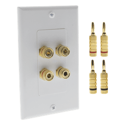 KIT 1 Placa de Pared + 2 Pares Conectores Banana (Rojo+Negro) | Postes de Unión Tipo Banana | Conexión para 2 Altavoces | Fácil Instalación | Conectores Chapados en Oro