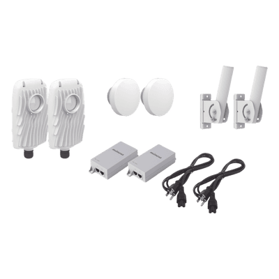 Kit de 2 radios B5X con 2 antenas de (12 dBi), rango de frecuencia extendida (4.9 a 6.4 GHz),  incluye inyector POE, cable de alimentación y 2 FLEXIMOUNT-XL para alineación, distancia de hasta 2 km