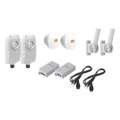 Kit de 2 radios B5X con 2 antenas de (16 dBi), rango de frecuencia extendida (4.9 a 6.4 GHz),  incluye inyector POE, cable de alimentación y 2 FLEXIMOUNT-XL para alineación, distancia de hasta 4 km