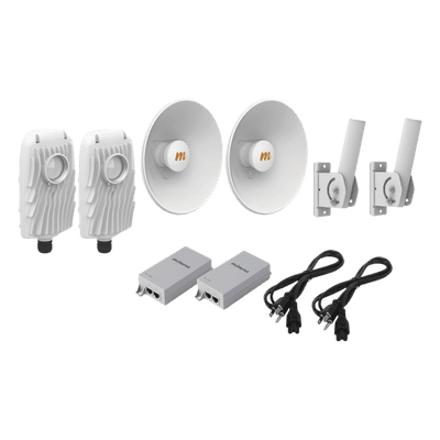 Kit de 2 radios B5X con kit de antenas de (25 dBi), rango de frecuencia extendida (4.9 a 6.4 GHz),  incluye inyector POE, cable de alimentación y 2 FLEXIMOUNT-XL para alineación, distancia de hasta 10 km