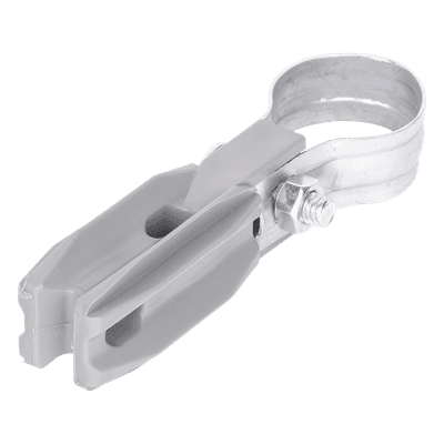 Aislador de Paso o Esquina con Abrazadera / 1 Pulgada (25 mm) / Resina Virgen 100% / Anti-Arqueo / Acero Galvanizado / Poste Cerco Eléctrico