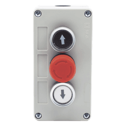 Botonera Triple con Boton de Stop Tipo Enclavado / Para Barreras Vehiculares, Operadores Corredizos y Abatibles. 