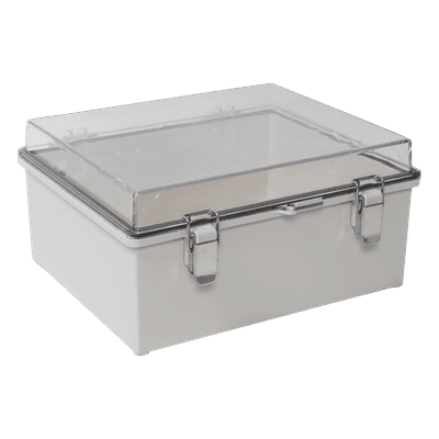 Gabinete de Protección IP66 / ABS con Puerta Transparente / 170 x 220 x 110 mm / Cierre de Broches Inoxidables / Compatible con Candado de Perno 5 mm