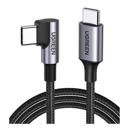 Cable USB-C a USB-C / 1 Metro (3.28 Pies) / Conector 90° / Carga 60W / 480 Mbps / Nylon Trenzado / Aluminio