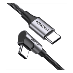 Cable USB-C a USB-C / 1 Metro (3.28 Pies) / Conector 90° / Carga 60W / 480 Mbps / Nylon Trenzado / Aluminio