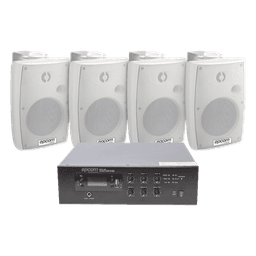 KIT de Amplificador de 120W para Escritorio | 4 Altavoces de Pared color Blanco 2.5W - 20W | Sistema 70/100V