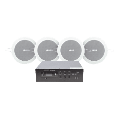KIT de Amplificador de 120W para Escritorio | 4 Altavoces de Plafón de 4in | 3 - 6W | Sistema 70/100V