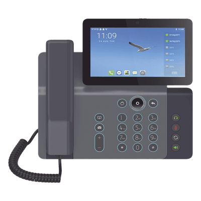 Videoteléfono IP inteligente Insignia, Android 9.0, 20 líneas SIP, pantalla a color 7" ajustable, Teclado de iluminación configurable, PoE, conferencia local de 10 vías.