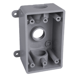 Caja Impermeable de 1 Gang / Profundidad de 2 Pulgadas (5.08 cm) / Cuenta con 3 Salidas Roscadas para Tubería de 1/2 Ó 3/4 / Color Gris