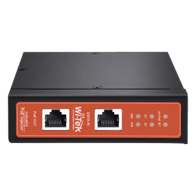 Inyector PoE Industrial / DC entrada 12-57V / PoE salida de Hasta 90W / Carcasa de Metal / Riel DIN / Aplicaciones CCTV
