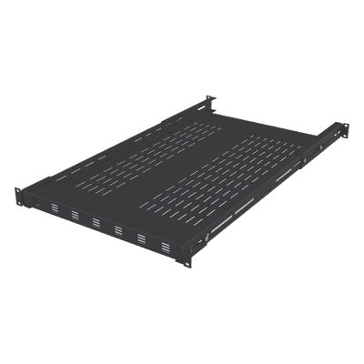 Charola Ventilada para Soportar Equipos en Rack, Profundidad Ajustable de 495 a 965 mm, 1U, Color Negro