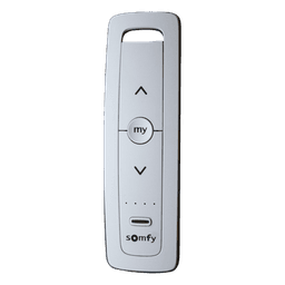 Control remoto 5 canales para motores de persiana Somfy con señal inalámbrica, instrucciones: sube, baja y detener, con posición favorita programada.