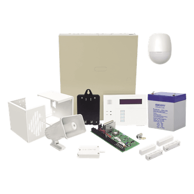 Kit de panel de alarma cableado VISTA-48 con teclado-receptor 6160RF, sensor de movimiento, contactos magnéticos y sirena