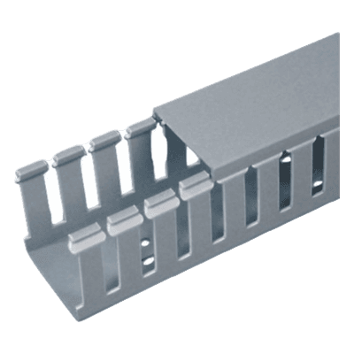 Canaleta Ranurada de PVC con Tapa / Tipo F / 44.5 mm Ancho / 79.2 mm Alto / 2 m Largo / 6.56 ft / Gris
