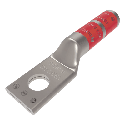 Zapata Terminal de Compresión BURNDY para Tornillo de 1/4" y Calibre 8 AWG / Barril Largo.