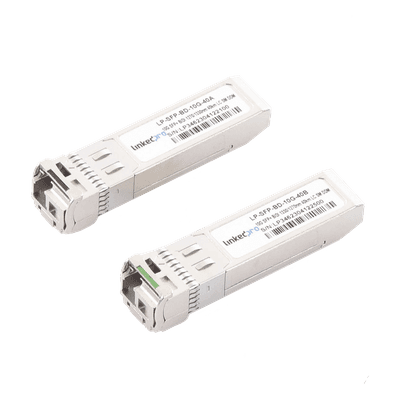 Transceptores Ópticos Bidireccionales SFP+ (Mini-Gbic) / Monomodo 1270 & 1330 nm / 10 Gbps / 1000BASE-BX / Conector LC/UPC Simplex / DDM / Hasta 40 km / 2 Piezas 