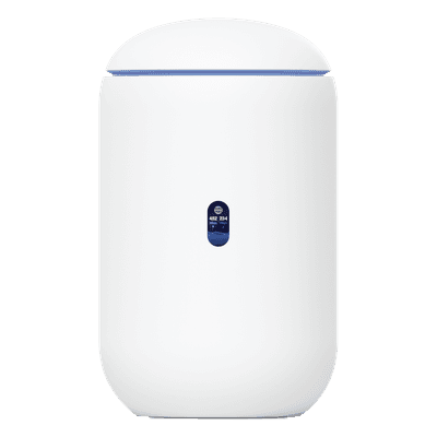 UniFi Dream Router con WiFi 6, 4 puertos LAN Gigabit de los cuales 2 son POE 802.3af. Aplicaciones UniFi Network, Protect y Access pre-instaladas. Pantalla LCD