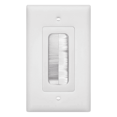 Placa de Pared Pasa Cable, Tipo Cepillo, de 1 Puerto, con Cerdas Antipolvo, Color Blanco