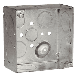 Caja Cuadrada Galvanizada / 4 x 4 in / Profundidad 2.125 in (5.4 cm) / 13 Entradas Conduit / Acero Soldado / 30.3 in³ Capacidad