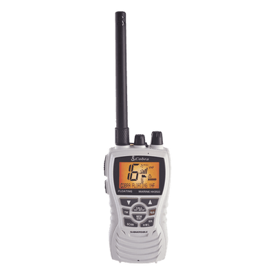 Radio portátil marino, flotante y sumergible con función de eliminación de agua de la bocina mediante vibración,  potencia de RF de 6 Watts.