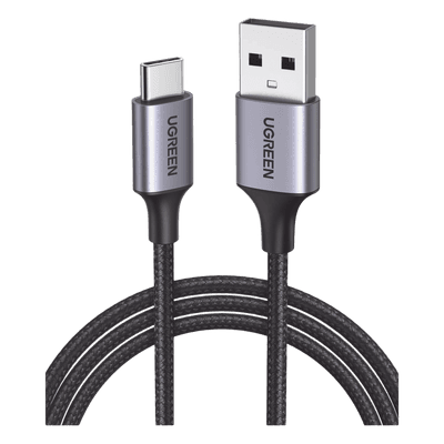 Cable USB-A a USB-C | 2 Metros (6.56 Pies) | Transferencia de Datos de 480 Mbps | Carga Rápida | QC 4.0/3.0/2.0 | FPC | AFC | Protección Integrada | Caja de Aluminio | Nylon Trenzado | Color Negro