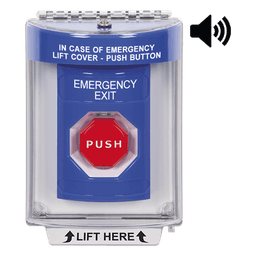 Botón De Salida De Emergencia Con Bocina De Advertencia Integrada, Interior/Exterior, Texto En Ingles, Tapa Protectora De Policarbonato Súper Resistente, Neumático