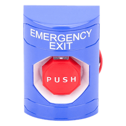 Botón De Salida De Emergencia Con Bocina De Advertencia Integrada, Interior/Exterior, Texto En Ingles, Tapa Protectora De Policarbonato Súper Resistente, Neumático