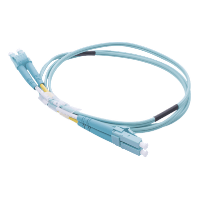 Jumper de Fibra Óptica Multimodo OM4 50/125 LC-LC OFNR (Riser), 2.0 mm, Dúplex, Aqua, 1 metro (3.28 pies)