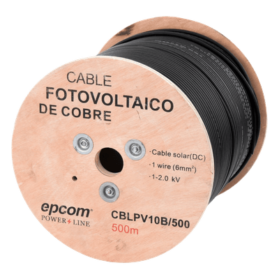 Carrete de 500 Metros / Cable Fotovoltaico Negro / 6mm² (10AWG) / Material COBRE /  2000 Vcc