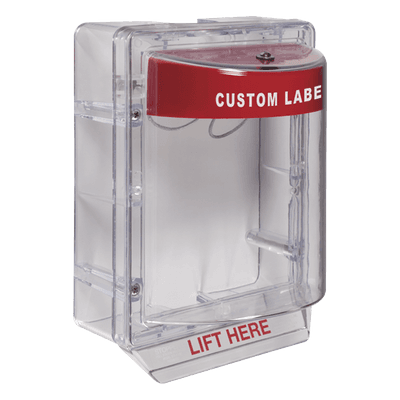 Cubierta Protectora Serie Stopper II® De Policarbonato, Con Bocina, Espaciador Transparente, Montaje en Superficie, Etiqueta Personalizada