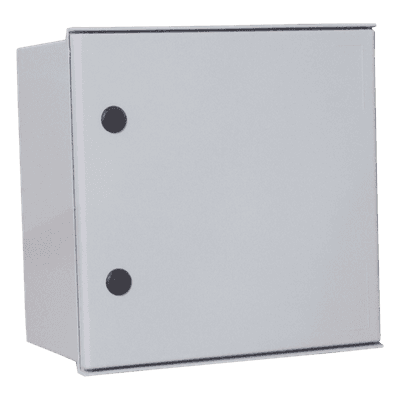 Gabinete de Poliéster IP65 / 400 x 400 x 200 mm / Carga 25 kg / Placa Trasera 307 x 386 mm / Cerradura con Llave / Uso en Intemperie