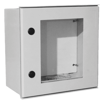 Gabinete de Poliéster IP65 / Puerta Transparente / 400 x 400 x 200 mm / Carga 25 kg / Placa Trasera Incluida