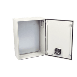 Gabinete de Acero para Exterior / IP55 / IK10 / 400 x 600 x 250 mm / Ventilación Forzada 110 VCA / Carga 25 kg / Placa Trasera 350 x 565 mm